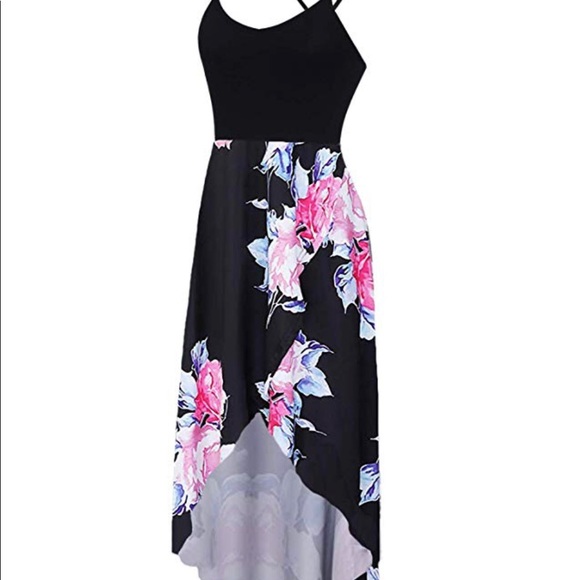 Floral print Asymmetric Maxi Dress w Pockets - Picture 5 of 7